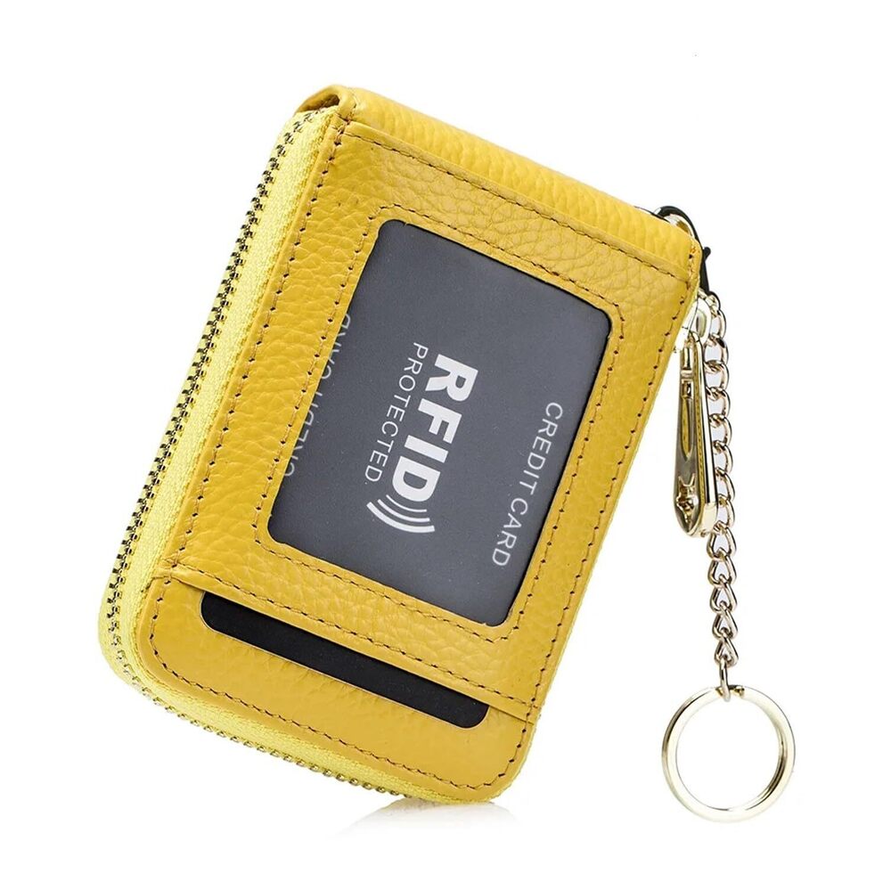 1246 Leather ID Card Case Minimalist Wallet with Key Chain. RFID Blocking